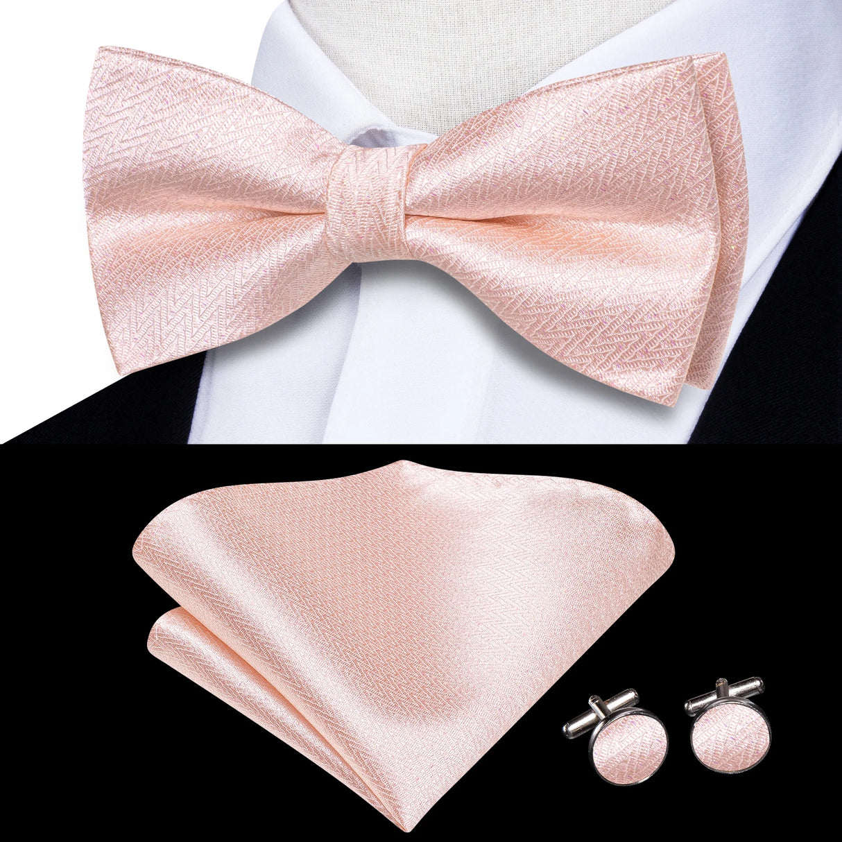 Dropshipping Solid Silk Mens Bow Tie Hanky Cufflinks Set Pre-tied Butterfly Knot Bowtie Wholesale for Male Wedding Business