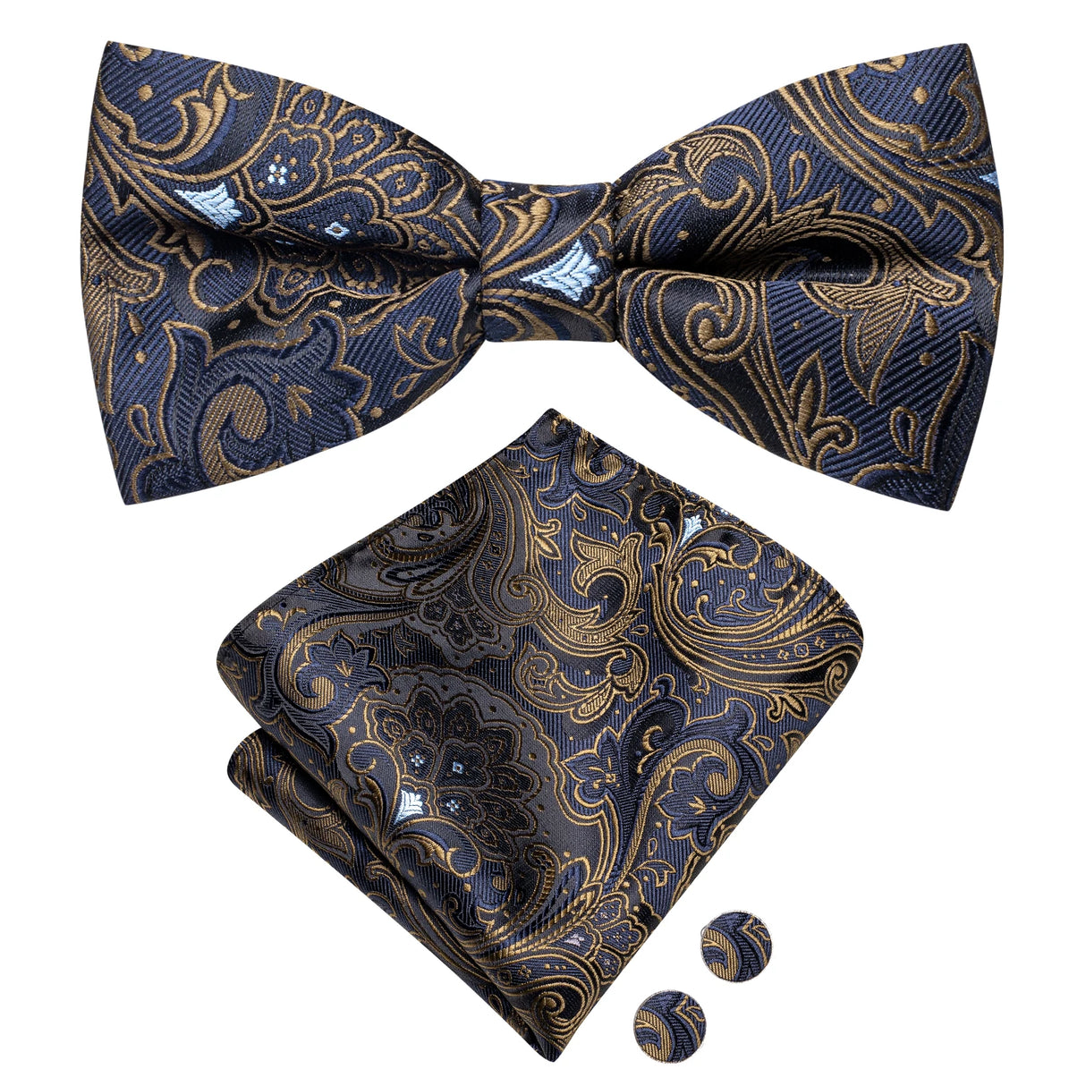 Dropshipping Solid Silk Mens Bow Tie Hanky Cufflinks Set Pre-tied Butterfly Knot Bowtie Wholesale for Male Wedding Business