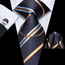 Hi-Tie Business Black Luxury Plaid Mens Tie Silk Neckties  Fashion Tie Chain Hanky Cufflinks Set Design Gift For Men Wedding