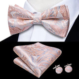 Hi-Tie Striped Black Red Green Silk Mens Bow Tie Hanky Cufflinks Set Pre-tied Butterfly Knot Bowtie for Male Wedding Business