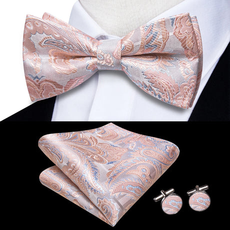 Hi-Tie Striped Black Red Green Silk Mens Bow Tie Hanky Cufflinks Set Pre-tied Butterfly Knot Bowtie for Male Wedding Business