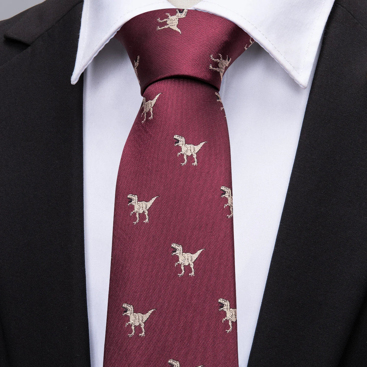 Barry.Wang Novelty Silk Men Tie Handkerchief Cufflinks Set Jacquard Animal Dinosaur Bat Gravat Necktie For Male Wedding Business