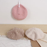 Wool Kids Winter Hat for Girls Retro Baby Beret Hats with Pearls Autumn Winter Kids Cap for Children Accessories 2-6Y
