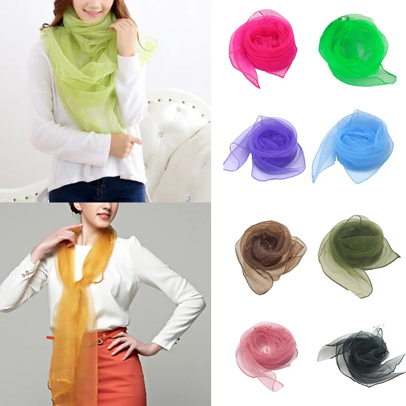 70*70cm Shinny Thin Silk Scarves Luxury Scarf Women Chiffon Square Scarf Dancing Performance Pure Color Organza Scarf Neck Shawl