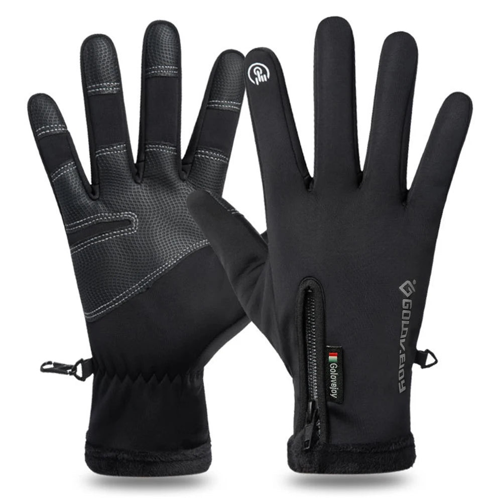 Motorcycle Gloves Winter Thermal Fleece Lined Winter Water Resistant Skin-friendly Touch Screen Outdoor Moto Riding Ski Gloves