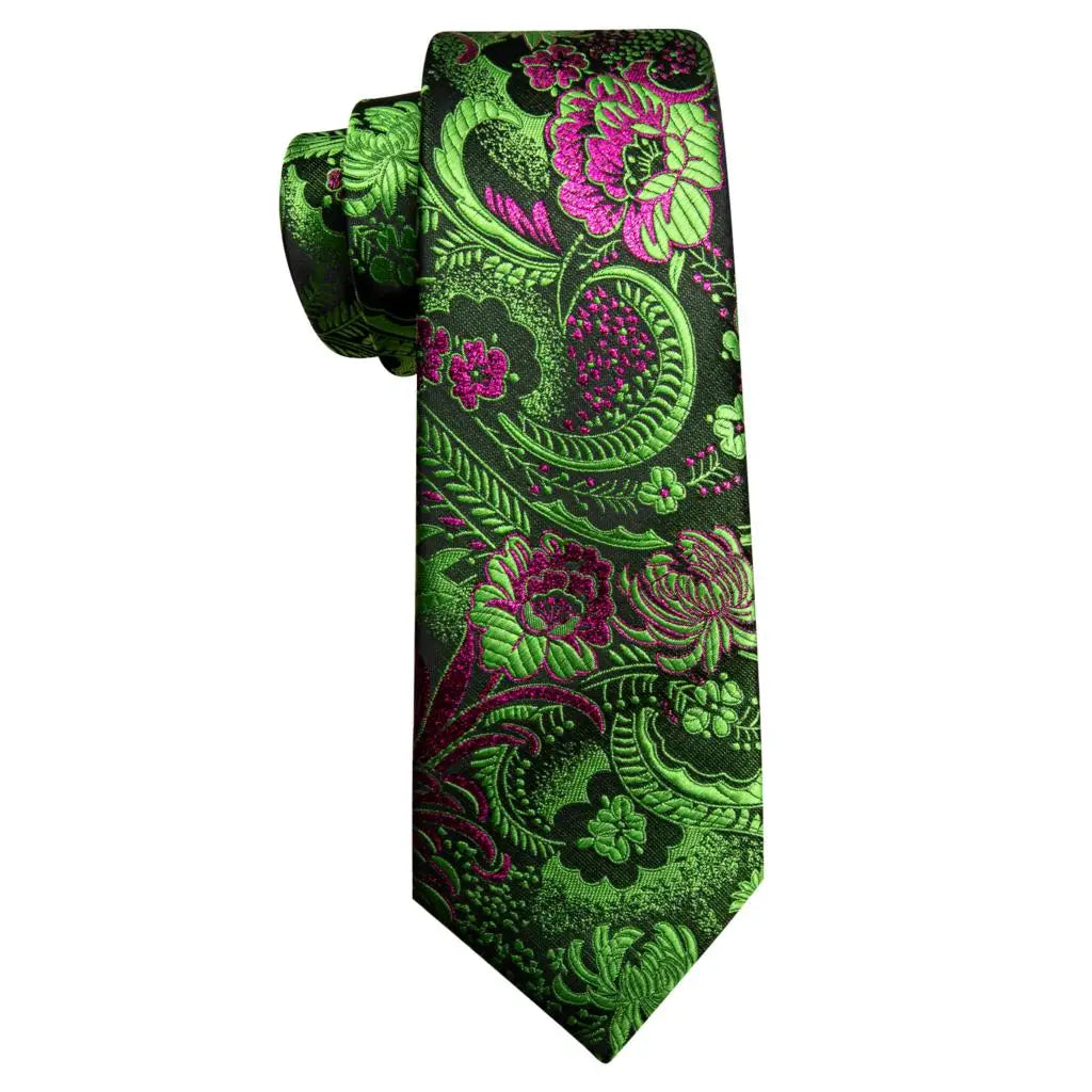 Elegant Multi Floral Silk Mens Tie Hanky Cufflinks Set Jacquard Flower Necktie For Male Wedding Business Party Event Barry.Wang