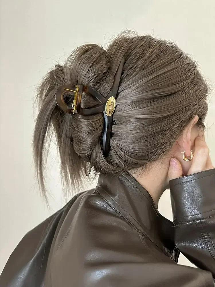 Retro Hair Clip for Women Acrylic Gold Color Letter Hair Claws Clips Trendy Cross Hairpin Korea Hair Accessories Girls Head Wear