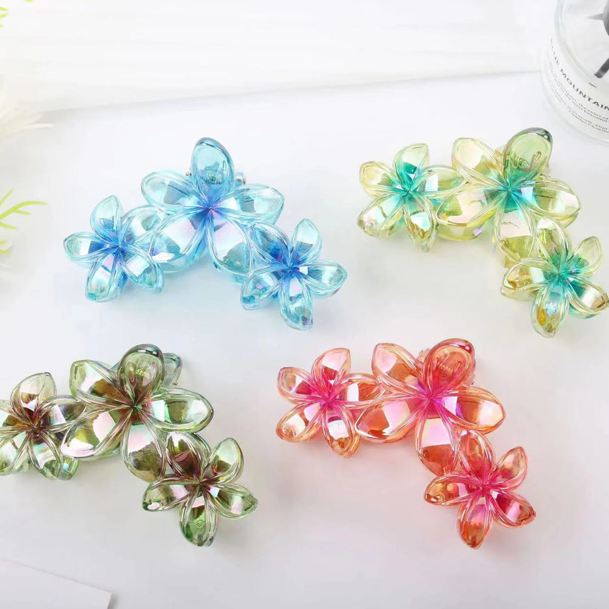 3 Head Plumeria Hair Clips Frangipani Flower Hair Claw Clip Trendy Crab Hair Claw Barrettes Hair Accessories For Girls