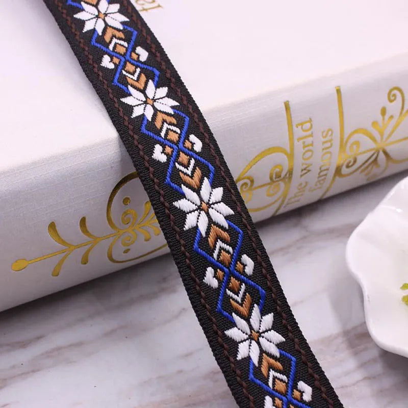 Ethnic Embroidered Jacquard Ribbons Trim DIY for Decoration Handcraft Apparel Sewing Headwear 25mm 1yard/lot