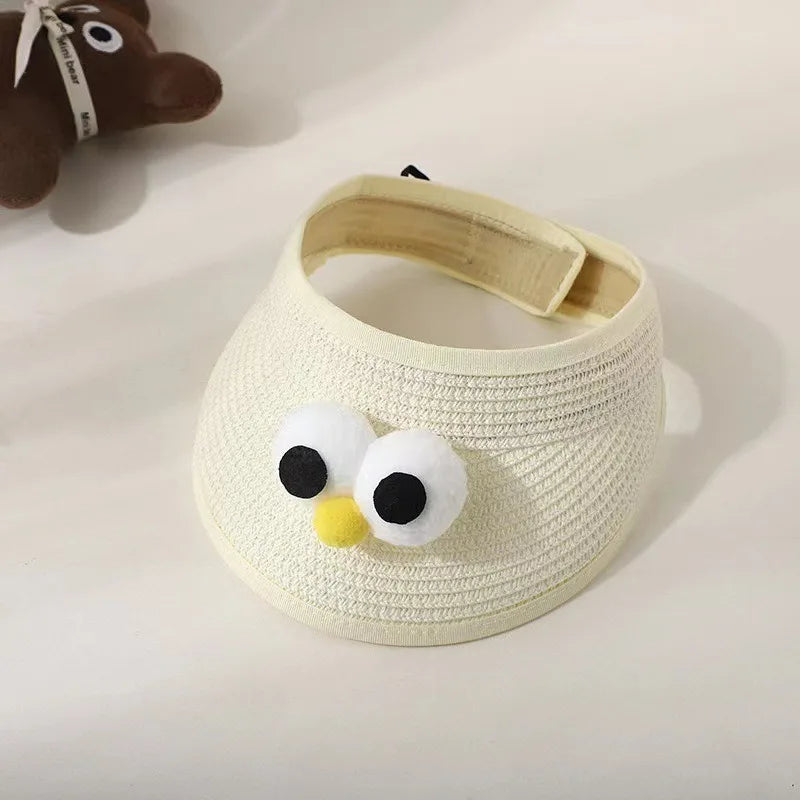 Lovely Bear Ears Empty Top Hat Baby Straw Cap Children Long Brim Sun Visors Kids Adjustable Summer Beach Bonnet Boy Girl Props