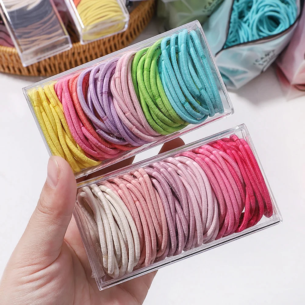 50PCS Macaron Rubber Band Hairband Headband High Elastic Durable Hair Ring Tied High Ponytail Women's Kids Hair Headwear