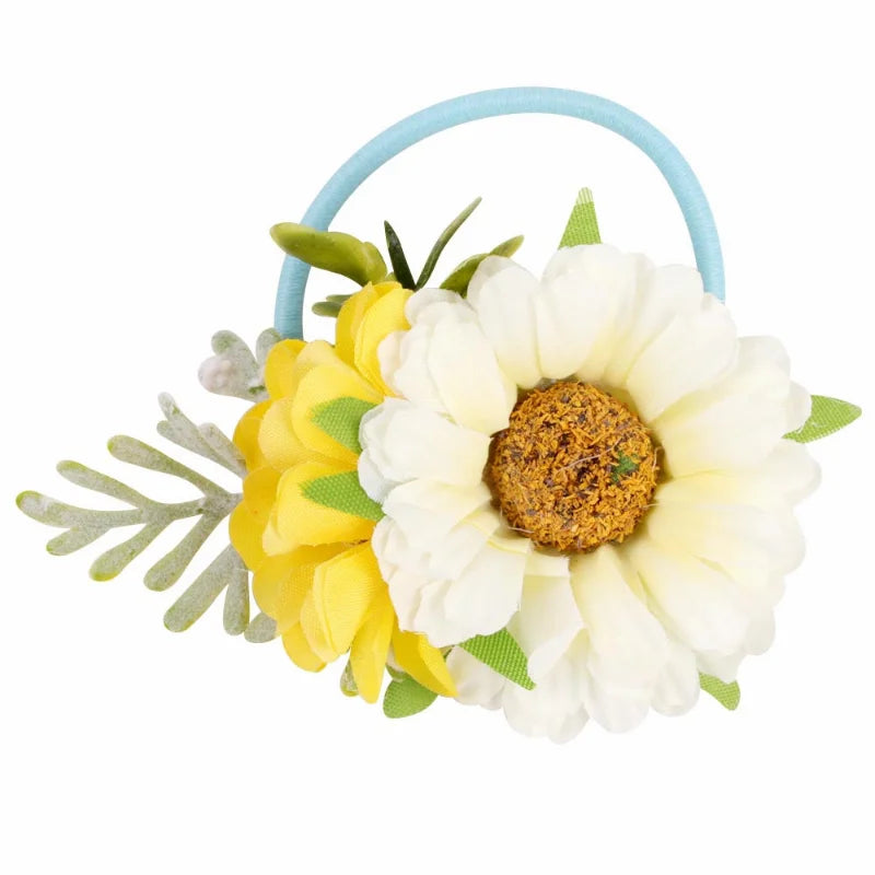 Handmade Flower Elastics Hair Ties For Kids Girls Stretchy Rubber Hairband Slim Headband Scrunchies Ponytail Holder Ring Loop
