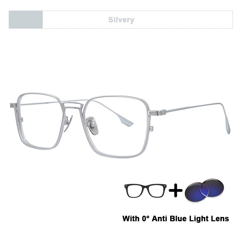 American Design Men Square Frames Handmade Retro Pure Titanium Glasses Thick Edges Business Eyeglasses Suitable for Large Faces