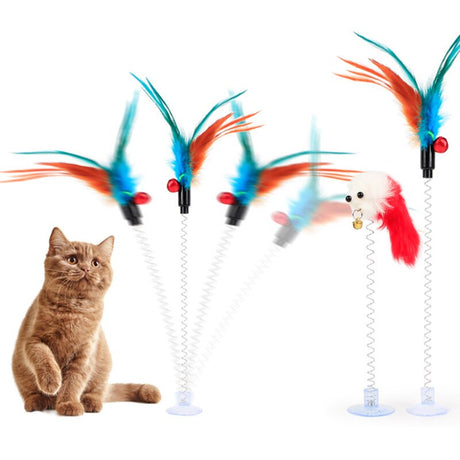 1pc Cat Toy Stick Feather Wand With Bell Mouse Cage Toys Plastic Artificial Colorful Cat Teaser Toy Pet Supplies Random Color