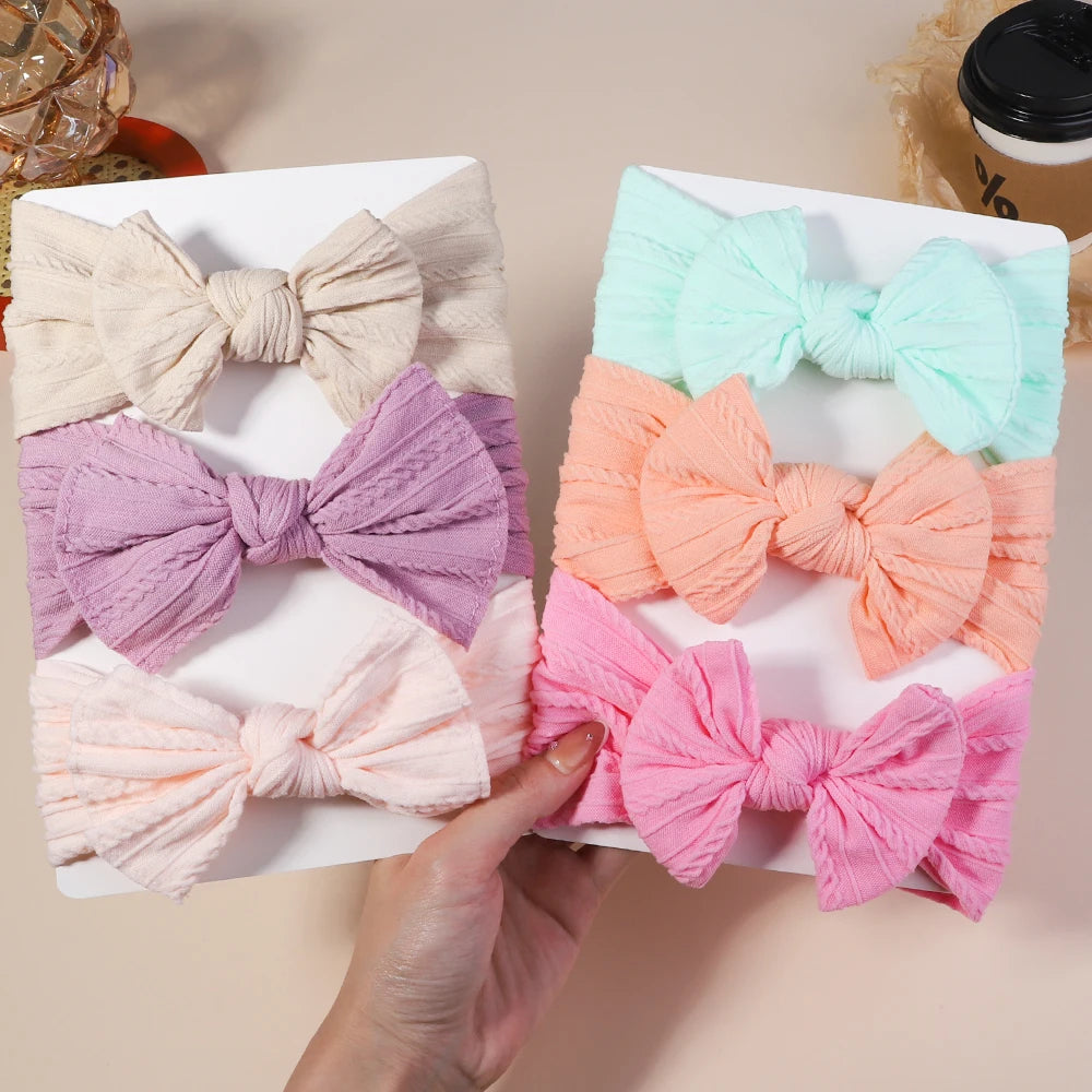 3Pcs Girls Cable Knit Turban Baby Bows Headbands For Children Elastic Kids Hair Bands Newborn Toddle Headwrap Hair Accessories