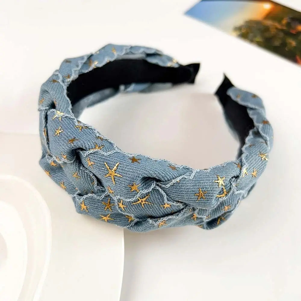 Women Denim Cloth Knotted Headbands Hairbands Headdress INS Fashion Cool Cowboy Wide Head Bands Hair Hoops
