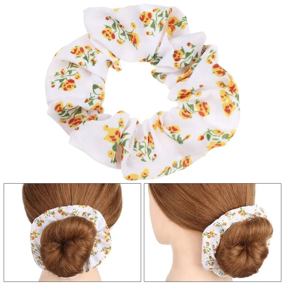 Women Lady Female Flower Hair Accessories LatticePrint Elastic Hairs Ties Yellow Scrunchies Hair Rope Girls Headwear