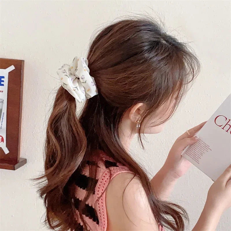 2 Pcs Korean Hair Accessories Women Small Fresh Fabric Flower Printing Elastics Hair Band Scrunchies Hair Tie Girl Ponytail Hold