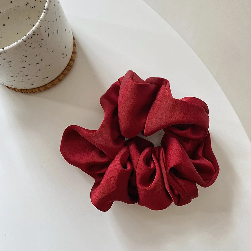 Korean Woman Big Elegant Silk Elastics Hair Band Girls Solid Color Scrunchies Hair Ties Ladies Ponytail Hold Hair Accessories