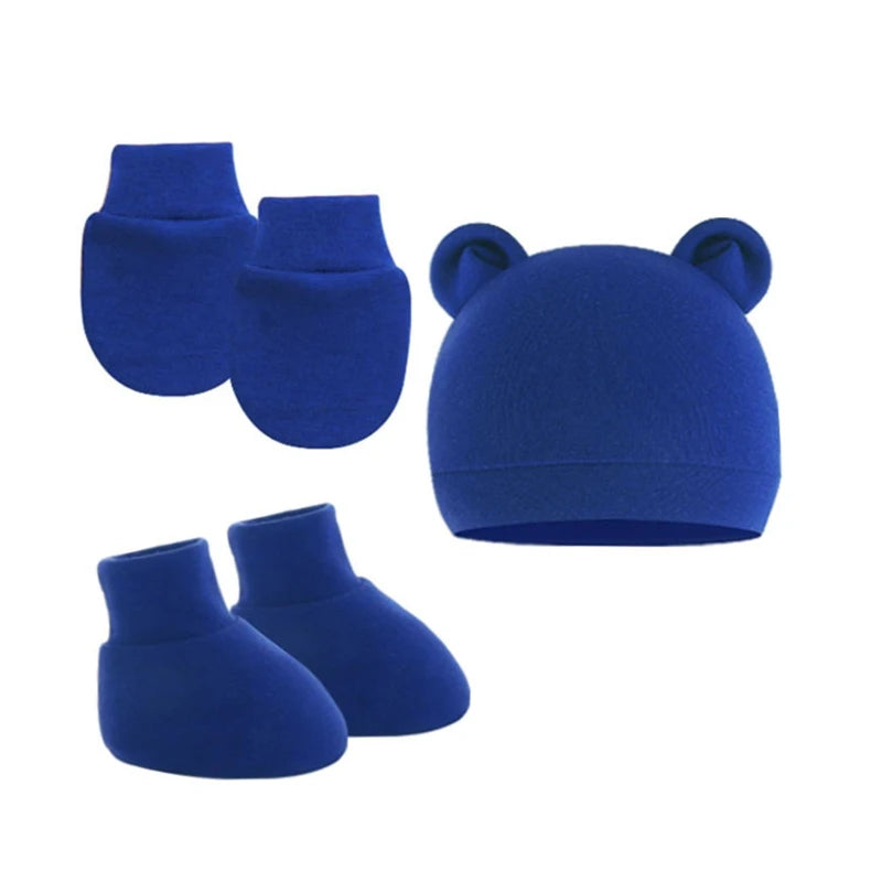 Newborn Hat+Gloves+Socks Set for Baby Boy Girl Cotton Baby Beanie Fall Casual Photography Props Soft Headwear Infant Nightcap