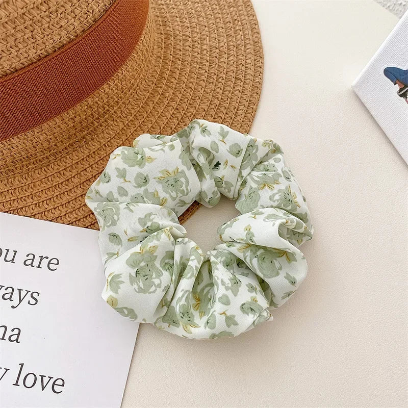 2 Pcs Korean Hair Accessories Women Small Fresh Fabric Flower Printing Elastics Hair Band Scrunchies Hair Tie Girl Ponytail Hold