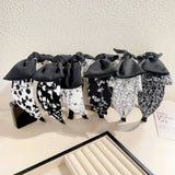 Elegant Floral Black White Hairbands for Women Girls Wide Edge Soft Hair Hoops Big Bowknot Cross Headband Hair Styling Tool Gift