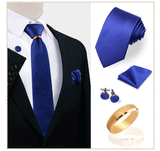 Luxury Solid Silk Ties Set For Men Necktie Handkerchief Cufflinks With Gold Metal Ring Brooch Suit Wedding Party Men Accessories