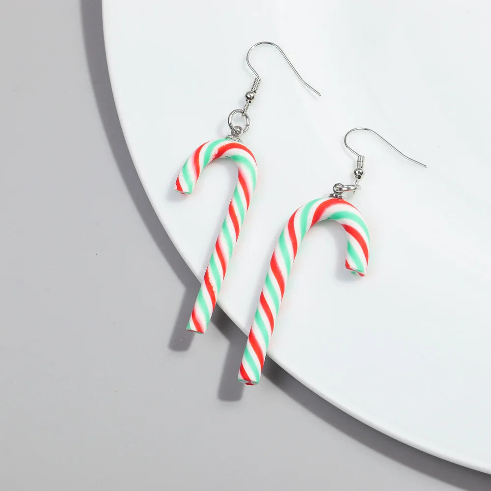 1 Pair Candy Cane Earrings Ladies Girls Christmas Ornaments Accessories Jewelry Gifts