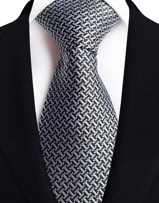 Luxury 8CM Mens Necktie Gray Sliver Color Dot Stripes Solid Tie For Man Groom Jacquard Woven Neck Tie For Business Wedding Party