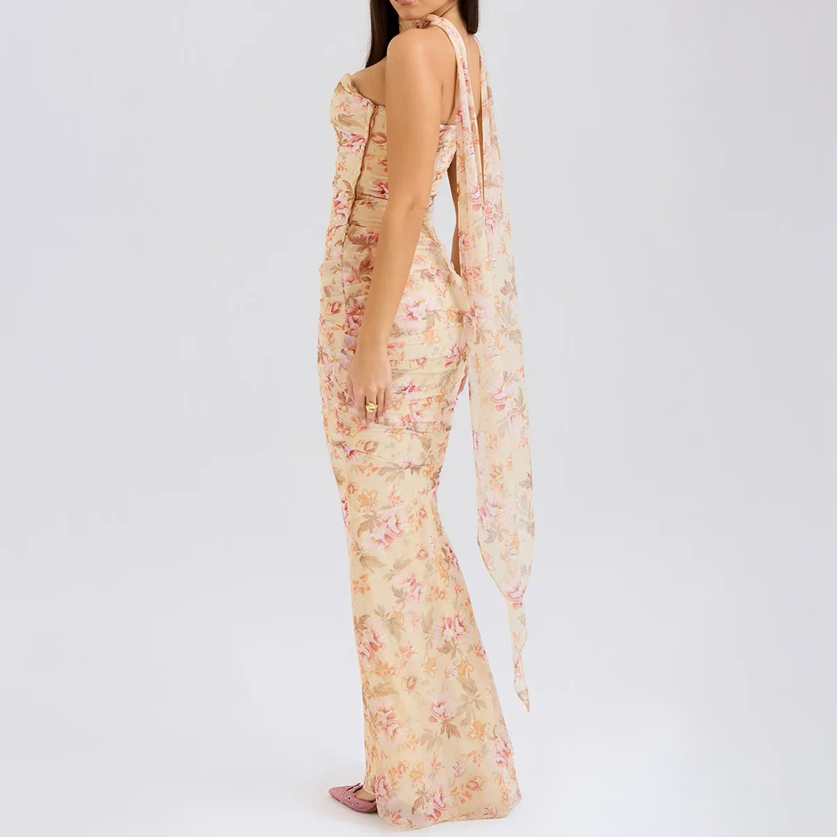 Suninheart Elegant 2 Pieces Dress Set with Scarf Women Fashion Matching Sets Sexy Cropped Top and Long Dress Set Casual Dress