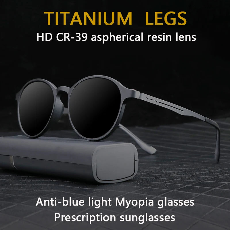 Ultralight Titanium Small Round Frame Men Anti-blue light Myopia Glasses Sunglasses Trend Wild Nearsighted Sun Glasses -1.0~-6.0