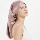 100% Mulberry Silk Sleep Cap for Long & Curly Hair Nightcap with Adjustable Hair Wrap for Woman