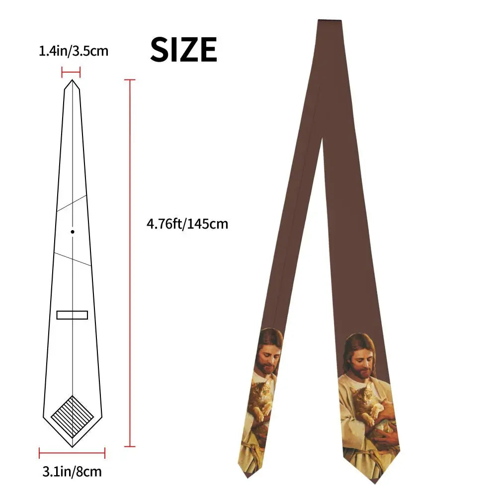 Christ And His Cat Unisex Necktie Silk Polyester 8 cm Wide Jesus Neck Tie for Men Accessories Cravat Wedding Office