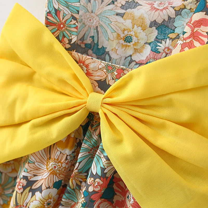 2Piece Sets Summer Toddler Girl Clothes Korean Fashion Flowers Cute Bow Sleeveless Princess Baby Dresses+Sunhat Kids Dress BC136