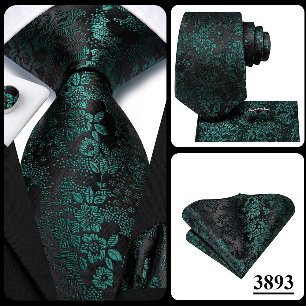 Hi-Tie Dark Green Psialey Silk Elegant Tie For Men Groom Wedding Men Necktie Pocket Square Cufflink Accessory Wholesale Designer