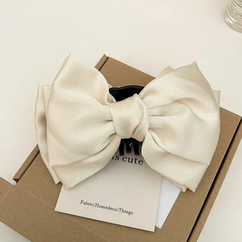 Elegant Women Bow Hair Claw Clips Double-Sided Large Satin Shark Hair Claw Solid Bowknot Hairpins Barrettes Hair Accessories