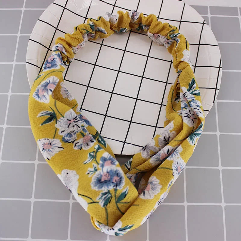 Fashion WomenFloral Headband Hair Accessories Leopard Cross Knotted Bow Chiffon Hair Band Girls Headdress Ladies Hoop Headwear