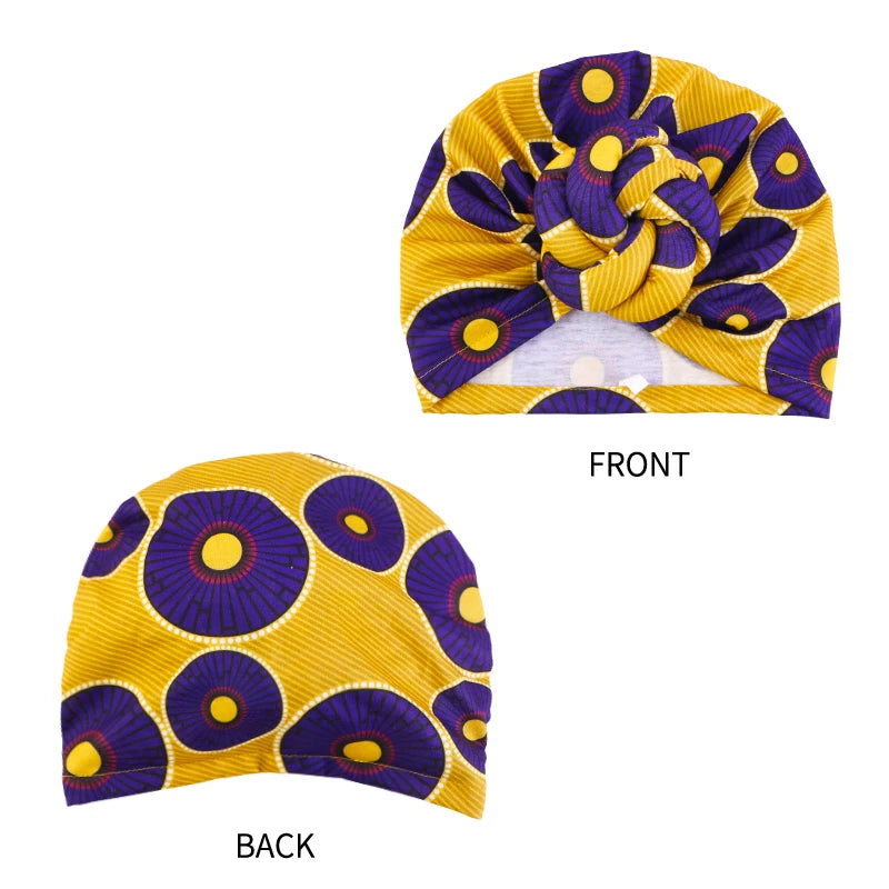 African Print Turban for Women New Fashion Pre-Made Top Knot Head Wraps Flower Stretch Hijab Ladies Party Wedding Headdress
