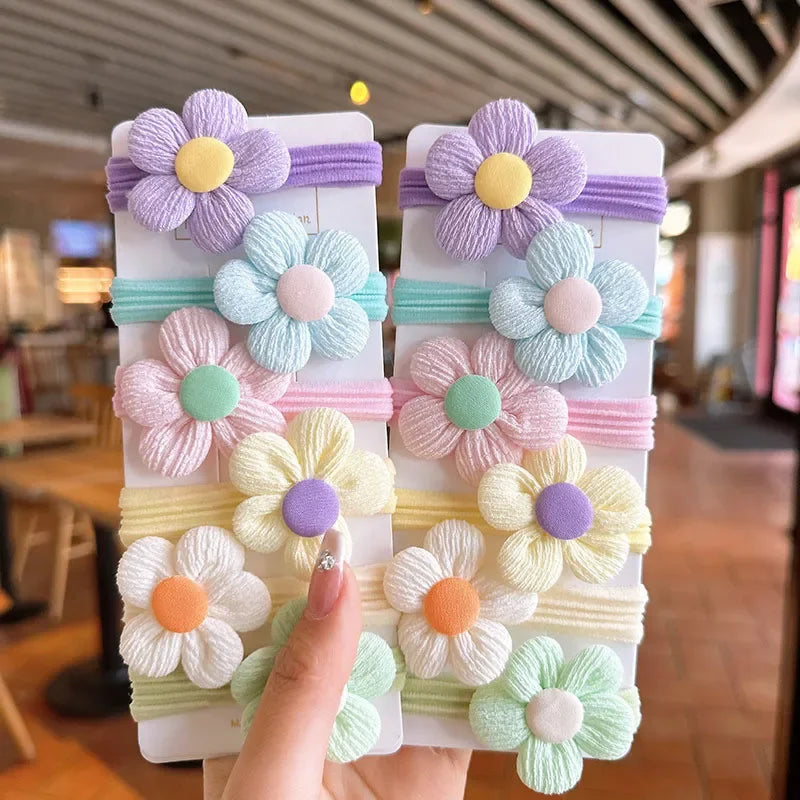 New 6Pcs/Set Children Headbands Flower Hair Ring Sweet Cute Ponytail Hair Band Little Girl Braided Towel Ring Hair Accessories
