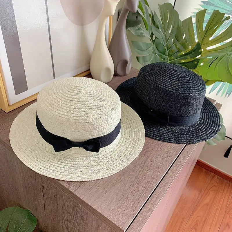 women straw hat  Flat Top Straw Hat Vacation Casual Shopping Beach Hats for Woman Hats for girls Church Courtesy Panama Sun Hat