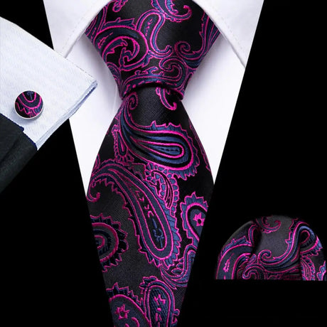 Barry.Wang Purple Lilac Lavender Silk Mens Tie Handkerchief Cufflink Set Jacquard Floral Necktie for Male Wedding Business Party