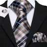 Barry.Wang Plaid Silk Men Tie Handkerchief Cufflinks Set Designer Jacquard Checked Necktie for Male Wedding Team Groomsman Corp