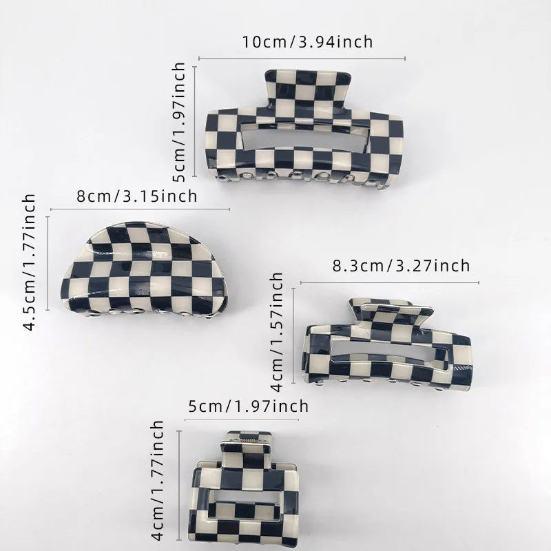 Clearance_Black White Checkered Rectangle Hair Claw Clips For Women Girls Fashion Hair Clips For Styling Claw Clamps Hair Access