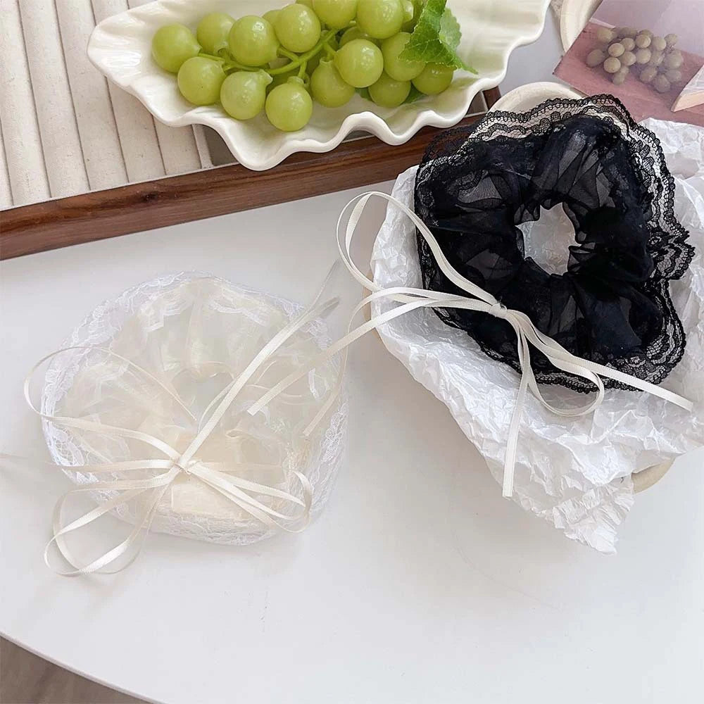 Lace Scrunchies Bowknot Ribbon Elastic Hair Bands Hair Rope Ties Hair Accessories Ponytail Holder Hair Ring INS Hair Accessories