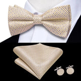 Dropshipping Solid Silk Mens Bow Tie Hanky Cufflinks Set Pre-tied Butterfly Knot Bowtie Wholesale for Male Wedding Business