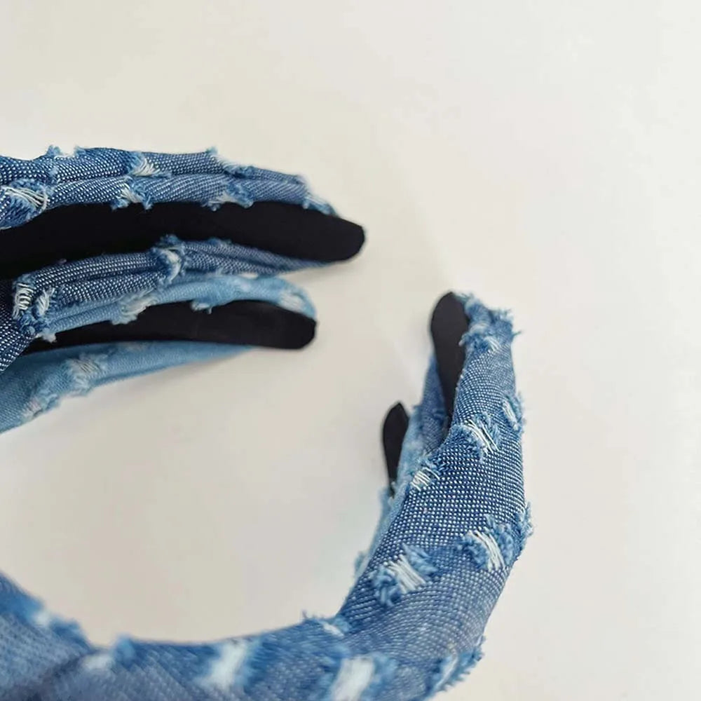 Women Denim Cloth Knotted Headbands Hairbands Headdress INS Fashion Cool Cowboy Wide Head Bands Hair Hoops