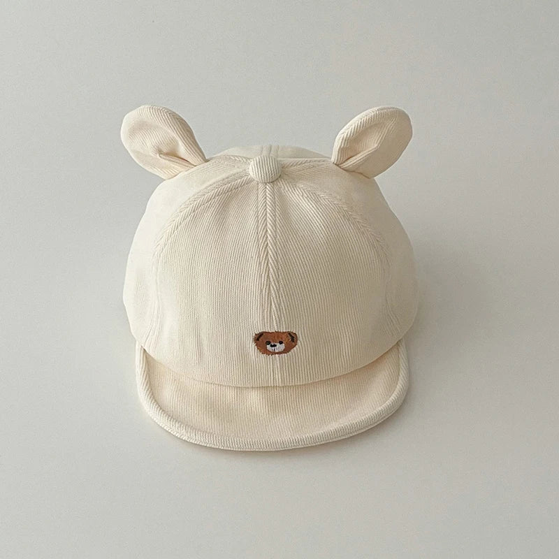 Cartoon Bear Baby Baseball Hat with Ears Cute Solid Color Infant Peaked Cap Kawaii Spring Summer Kids Cotton Sun Hats
