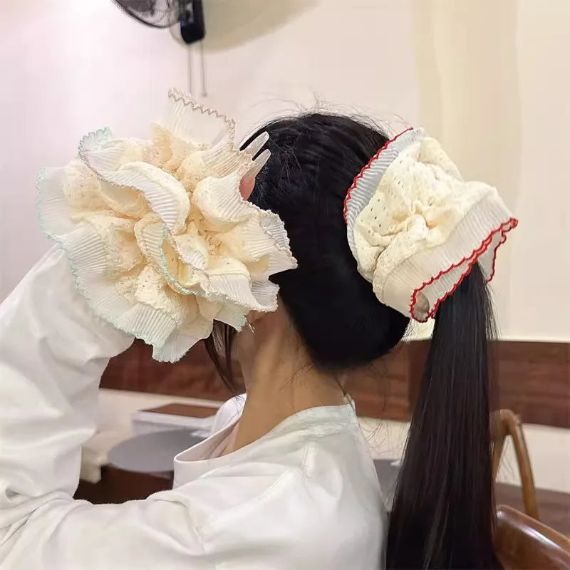 Women Lace Hair Scrunchies Girls Elastic Hair Bands Ponytail Holders Tie Hair Hoop Large Plaid Scrunchy Rubber Bands Headwear