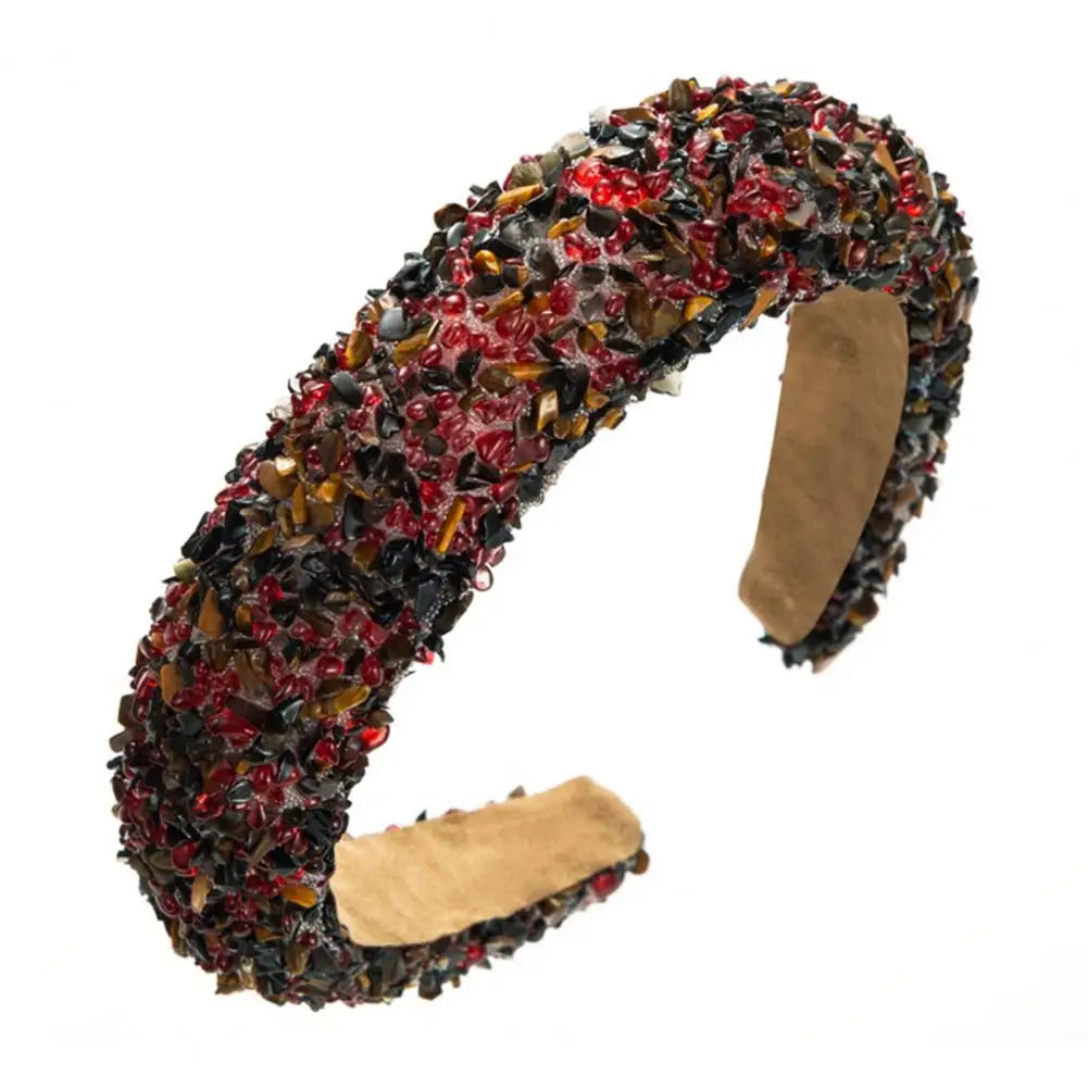 Women Headband Artificial Crystal Embellished Wide Band Headwear Elastic Anti-slip Luxury Fashion Ladies Hair Hoop Accessories 