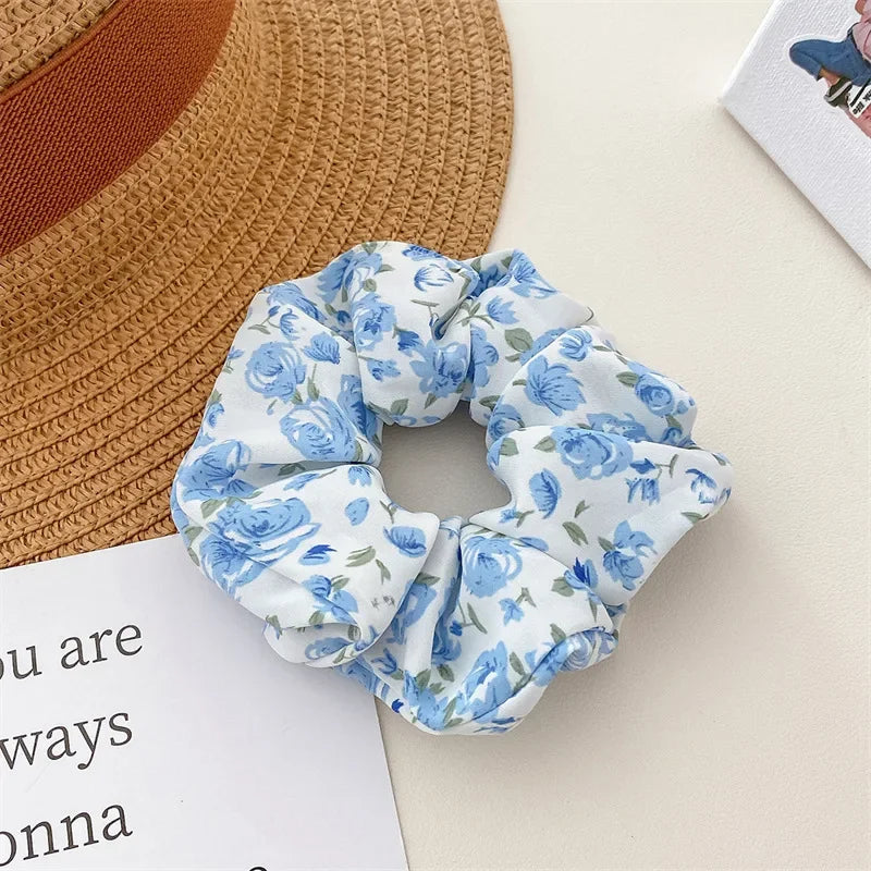 2 Pcs Korean Hair Accessories Women Small Fresh Fabric Flower Printing Elastics Hair Band Scrunchies Hair Tie Girl Ponytail Hold